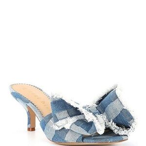 NWT Gianni Bini Wendell Patchwork Denim Bow Dress Slide Sandals Sz 8
